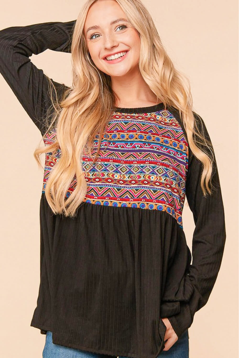 Haptics Full Size Bohemian Raglan Sleeve Top