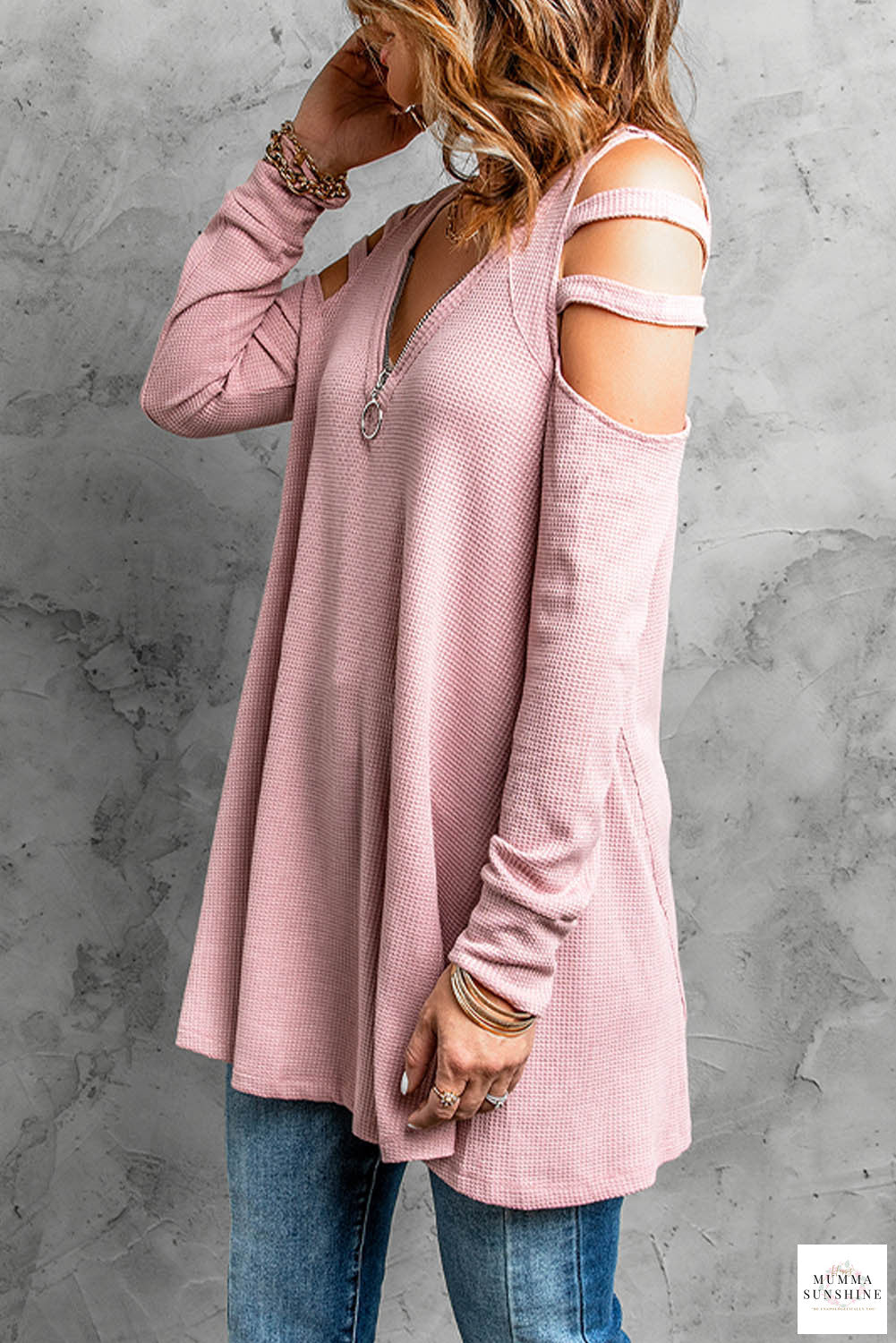 Cutout Waffle Knit Tunic Top