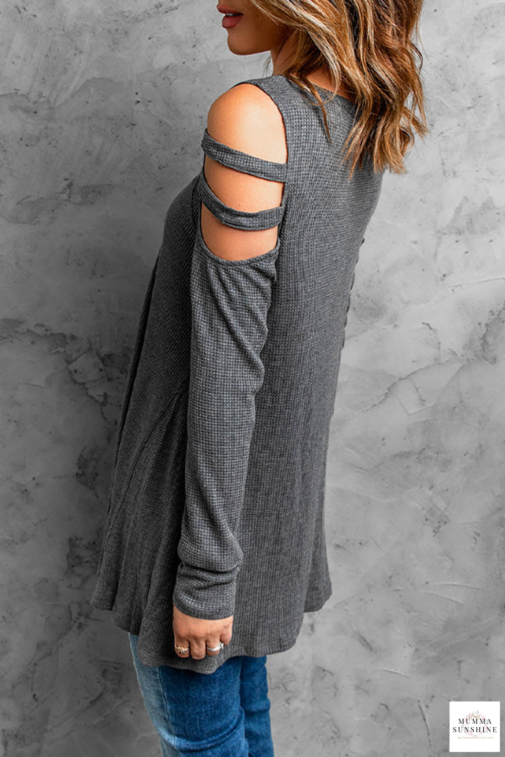 Cutout Waffle Knit Tunic Top