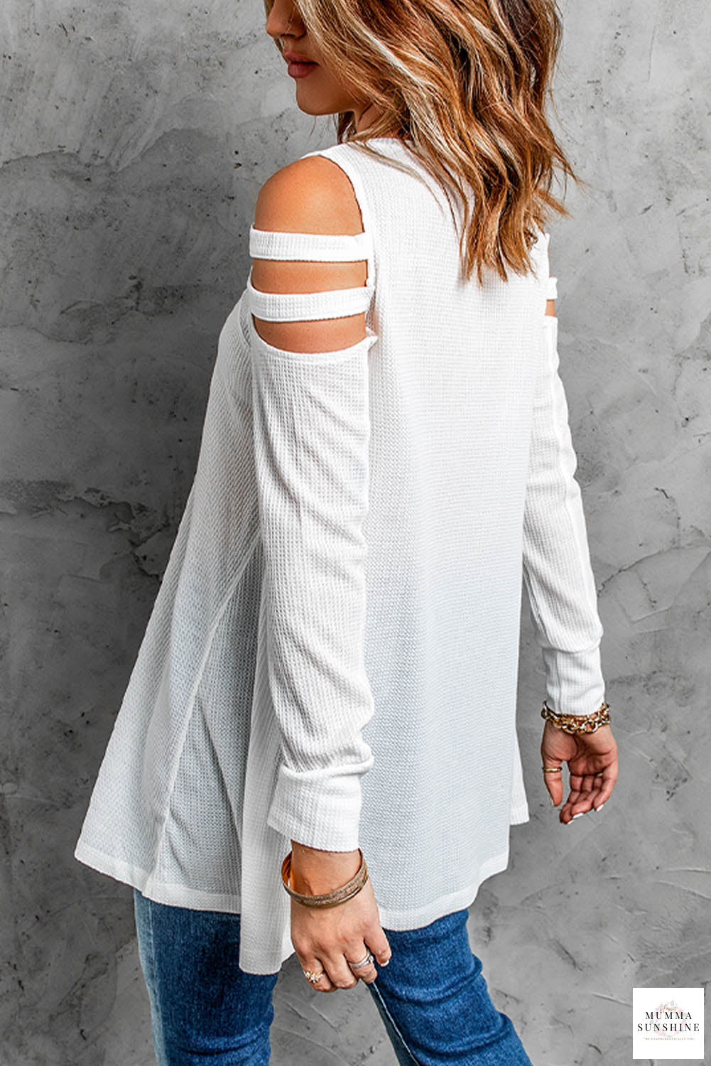 Cutout Waffle Knit Tunic Top