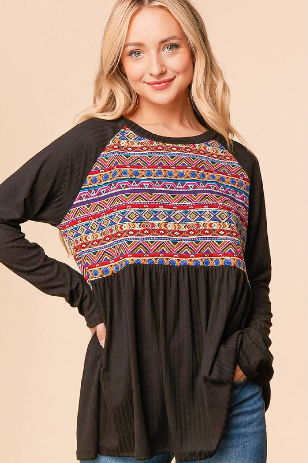 Haptics Full Size Bohemian Raglan Sleeve Top