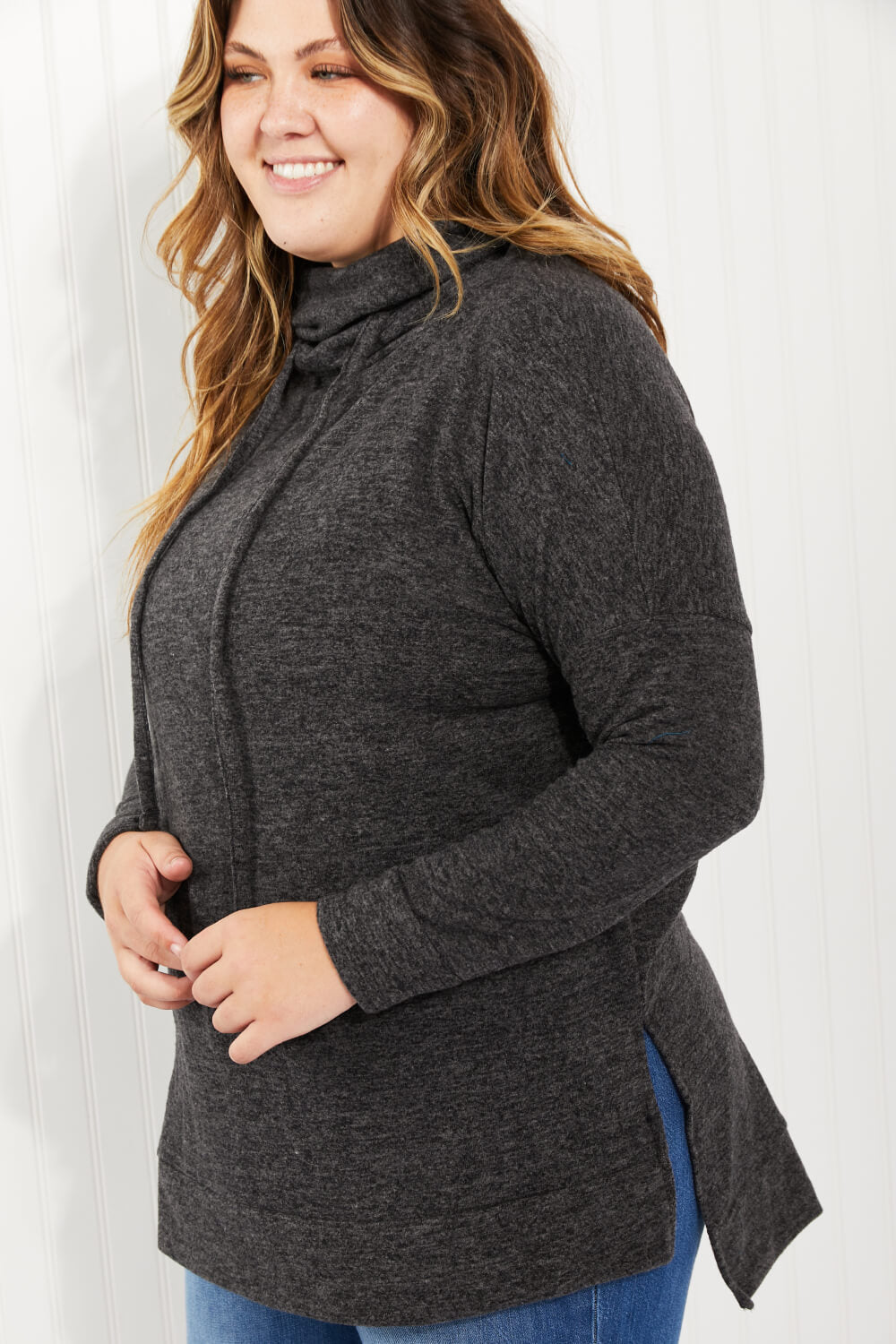 Zenana Full Size Brushed Funnel Neck Sweater