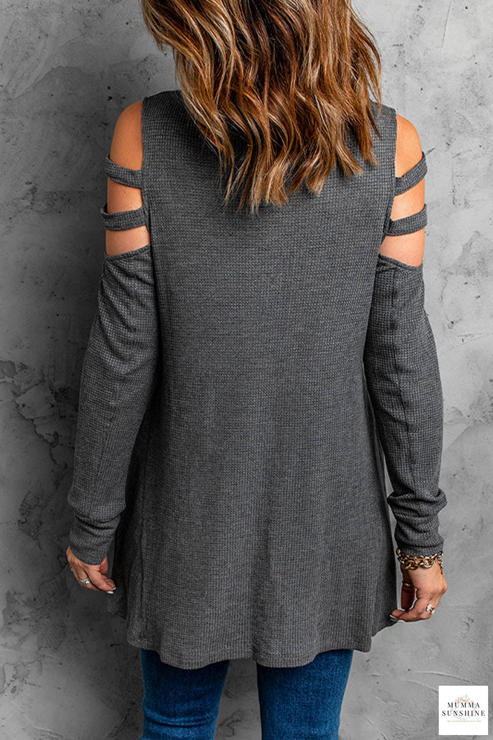 Cutout Waffle Knit Tunic Top