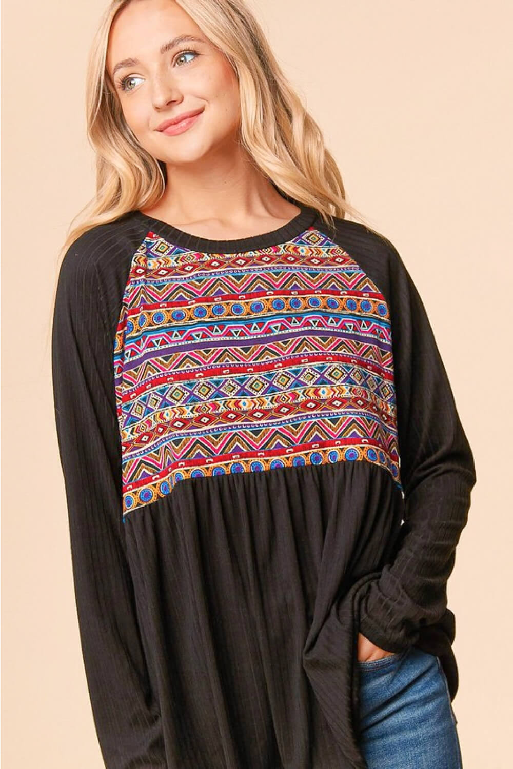 Haptics Full Size Bohemian Raglan Sleeve Top