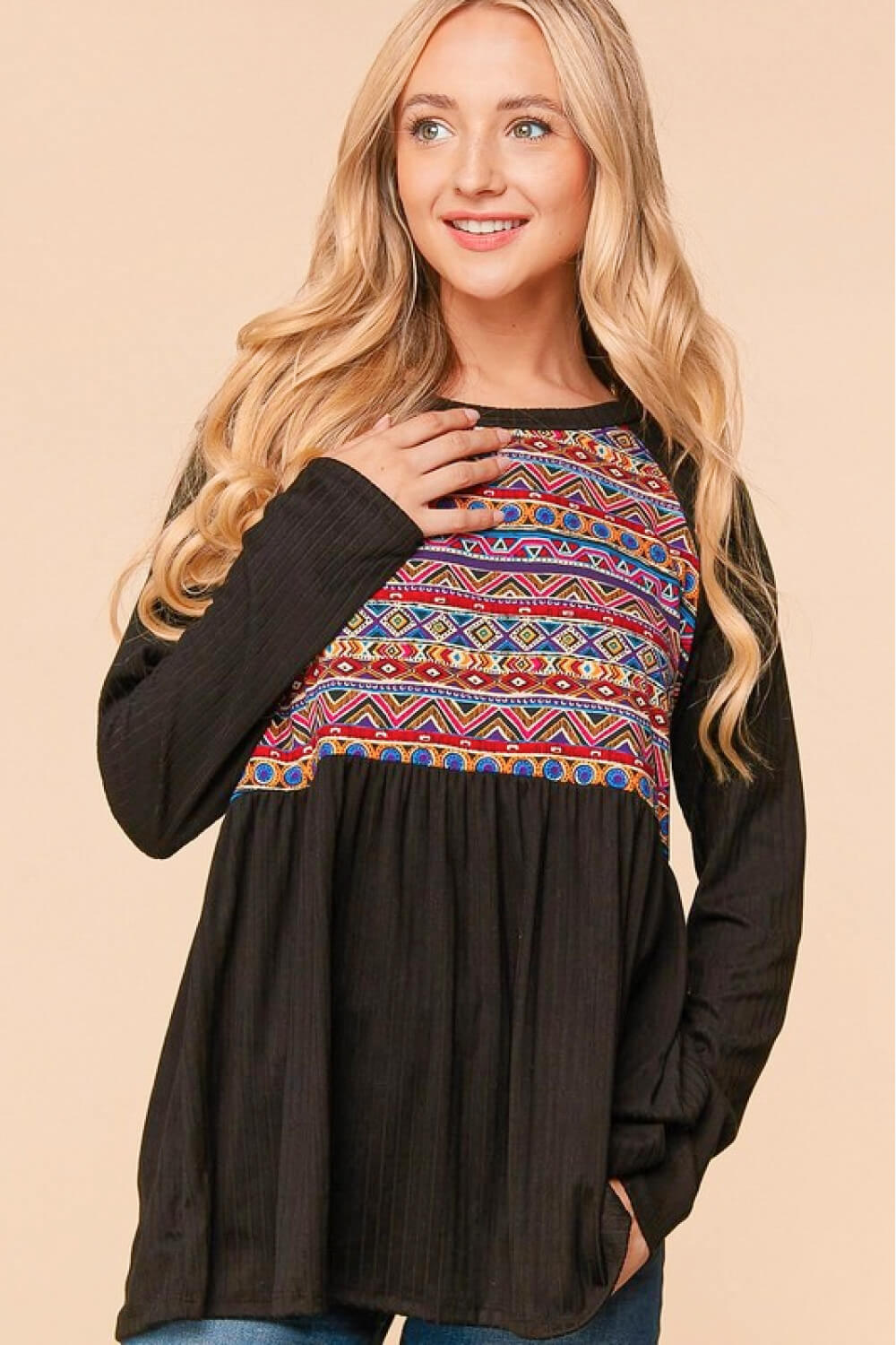 Haptics Full Size Bohemian Raglan Sleeve Top