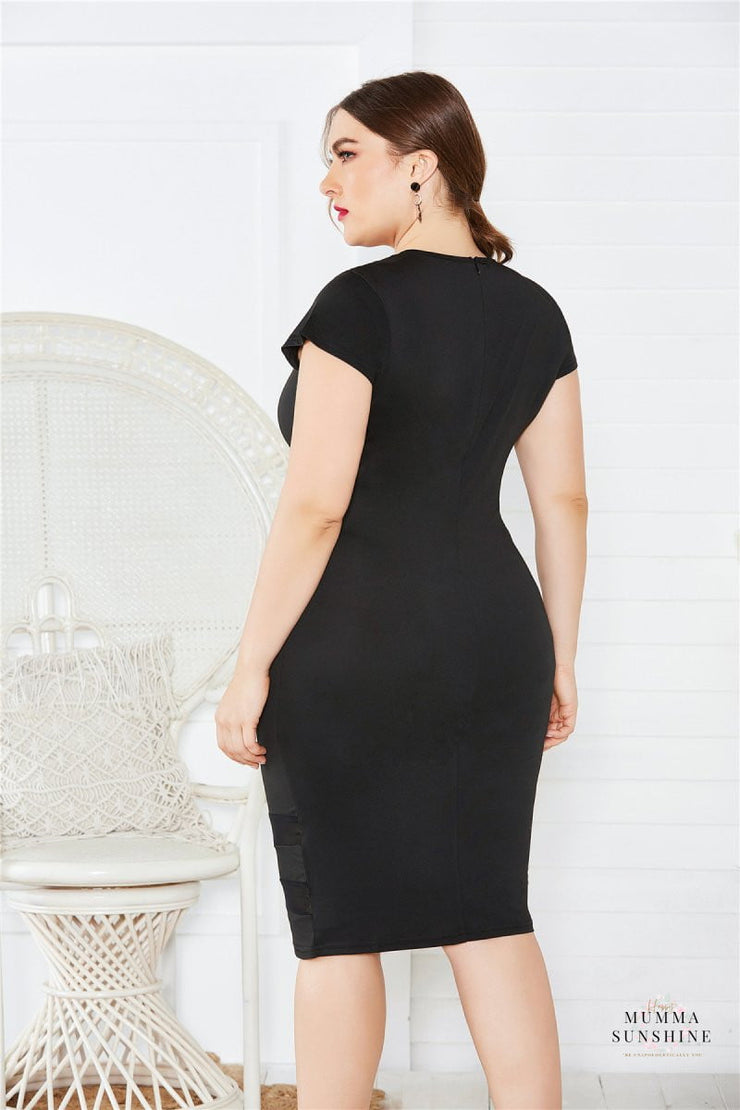 Mesh Detail Midi Dress-Curvy