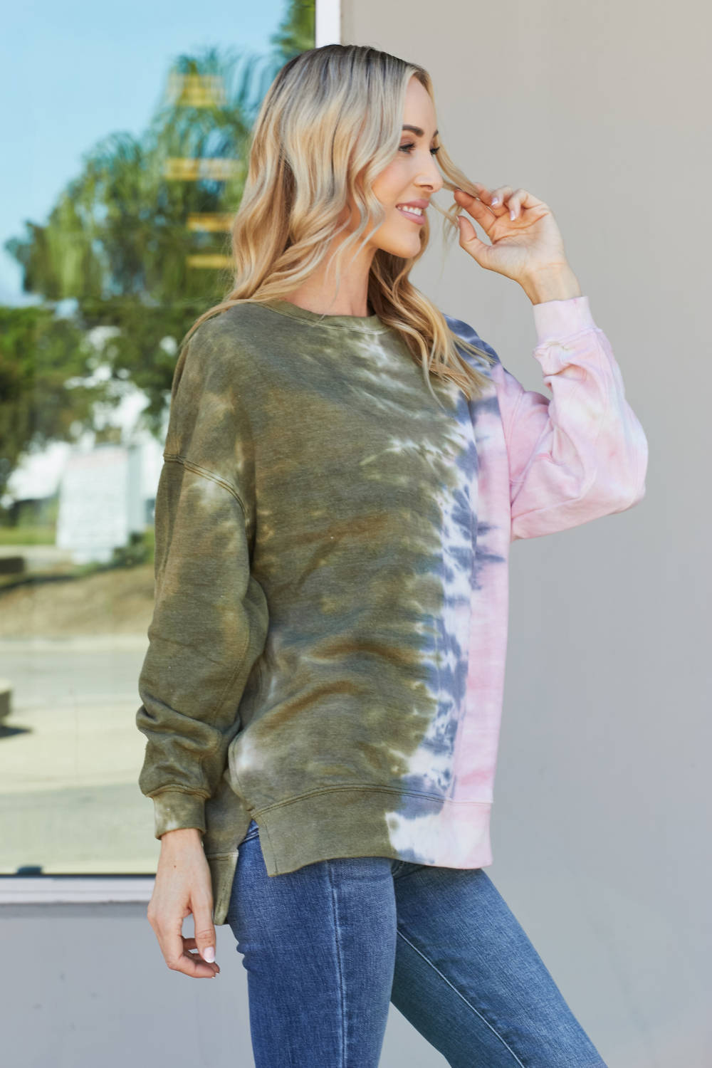 Sew In Love Full Size Tie-Dye Seam Detail Sweatshirt