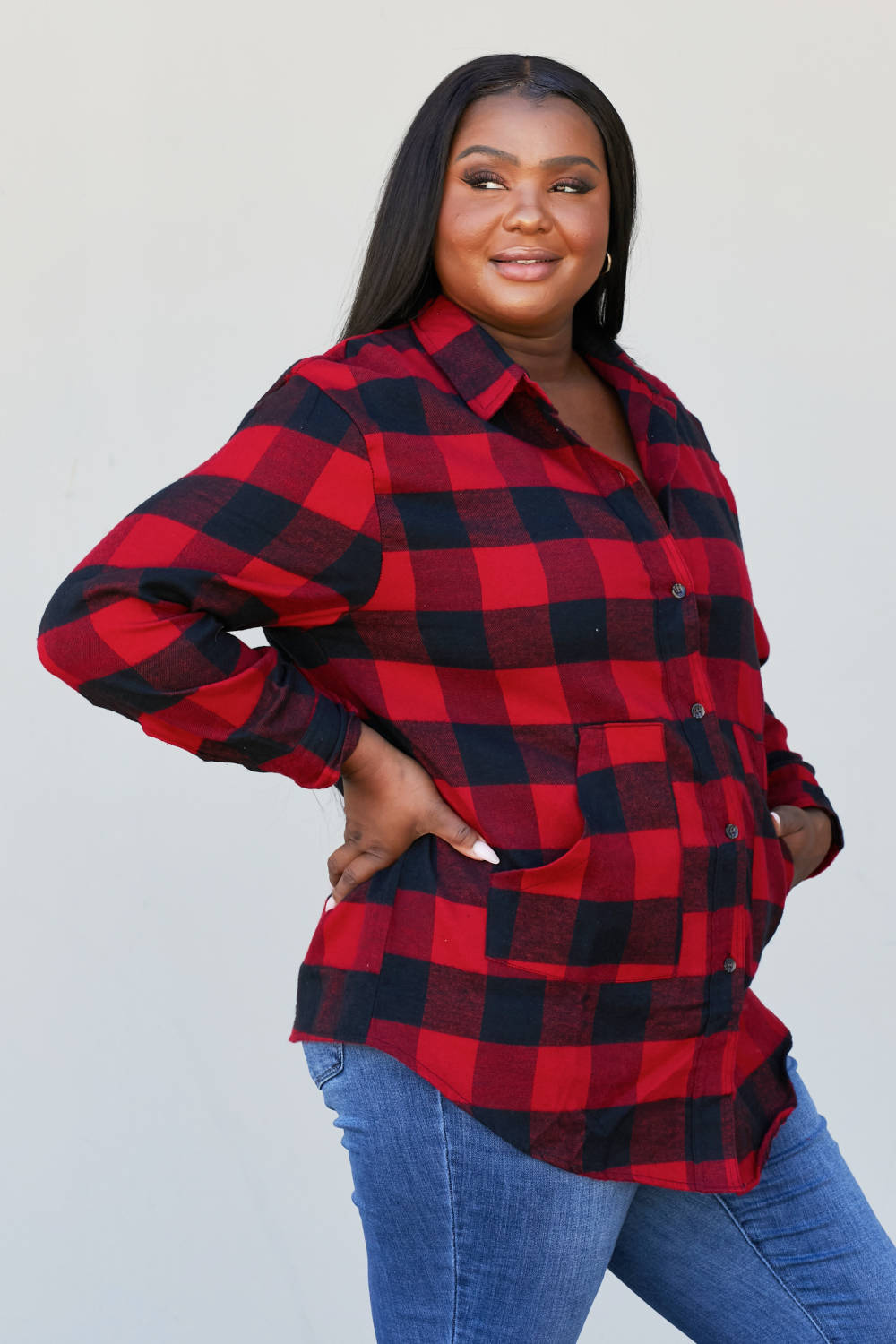 Sew In Love Full Size Plaid Button-Up Shirt