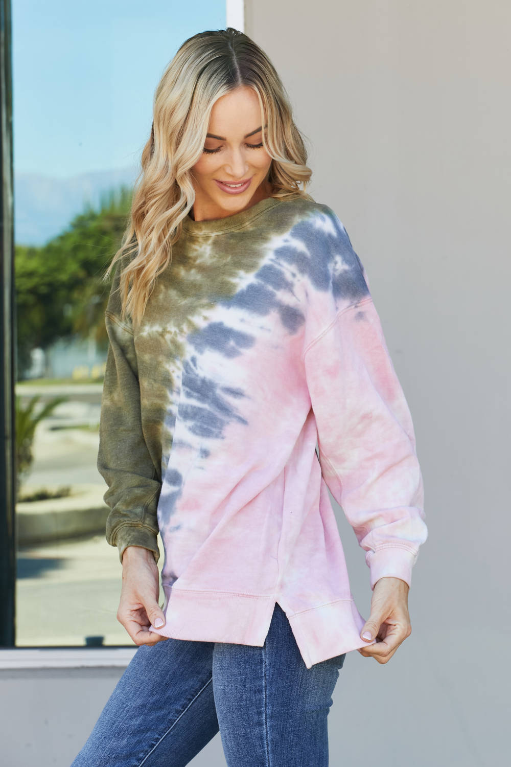Sew In Love Full Size Tie-Dye Seam Detail Sweatshirt