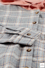 Plaid Drawstring Hooded Shirt Jacket