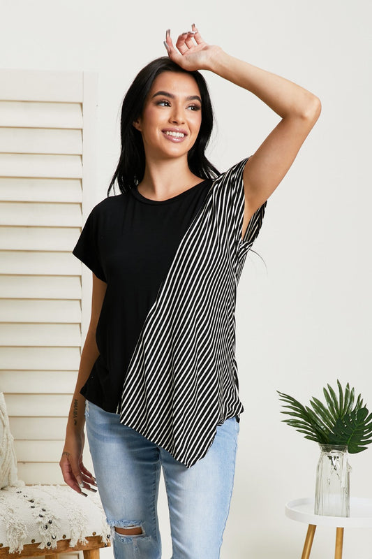 Sew In Love Spoonful of Sugar Full Size Striped Color Block Tee in Black