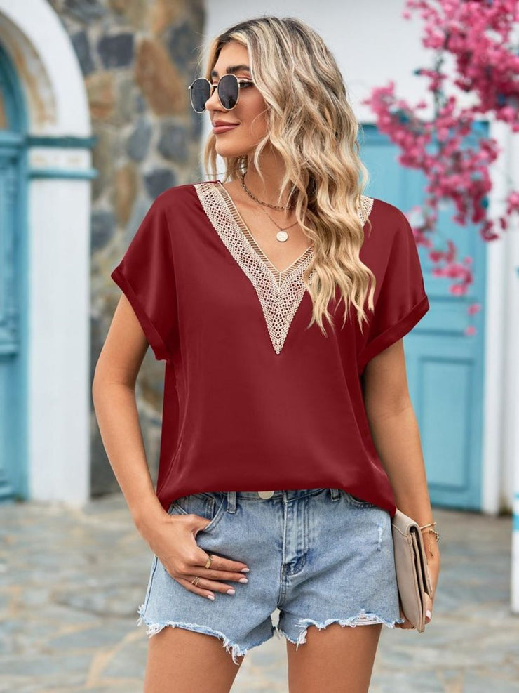 V-Neck Cuffed Blouse