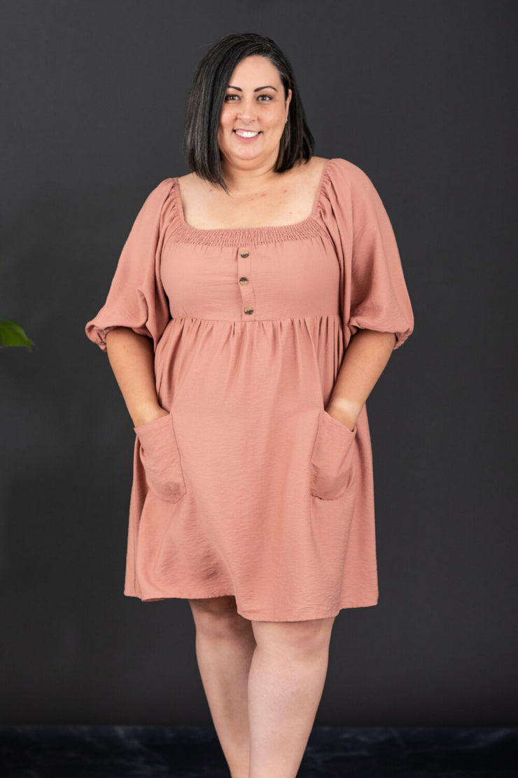 GeeGee I Promise Full Size Puff Sleeve Dress