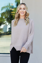 Heimish Full Size Raw Seam Slit Sweater
