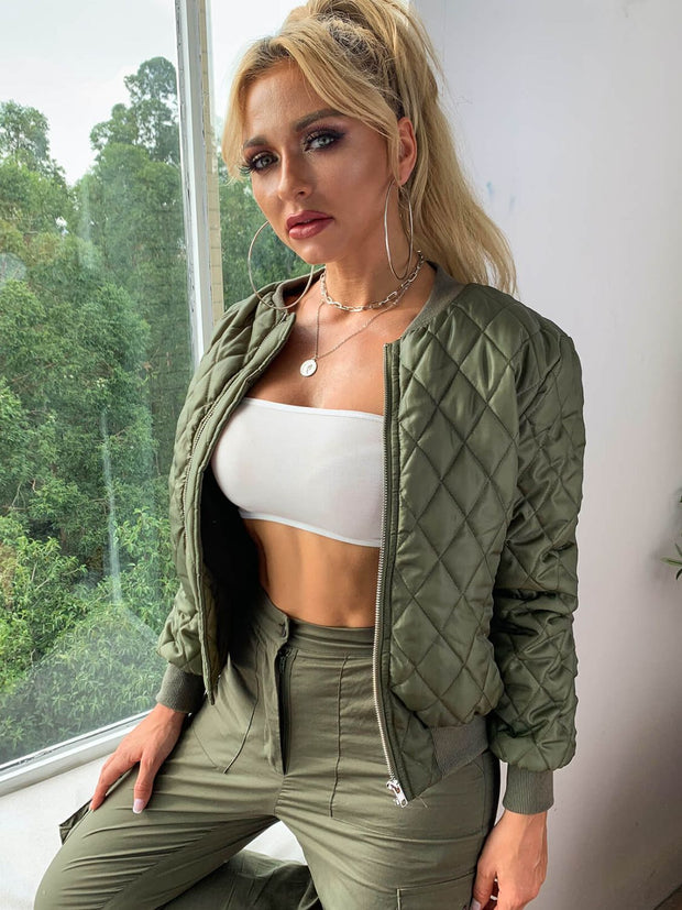 Zip Up Quilted Bomber Jacket