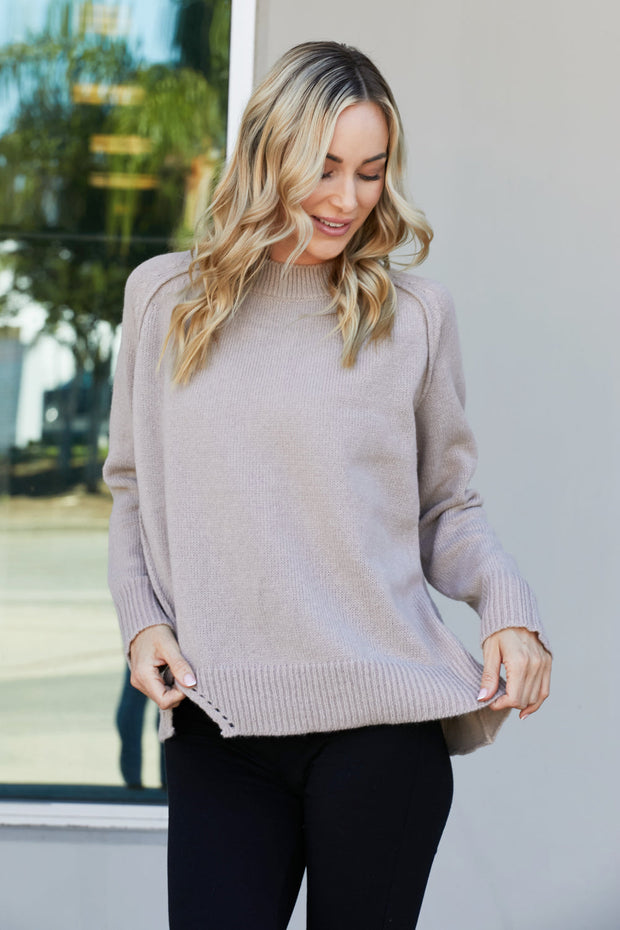 Heimish Full Size Raw Seam Slit Sweater