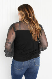 Emerald Glamorous Evening Illusion Metallic Mesh Balloon Sleeve Top