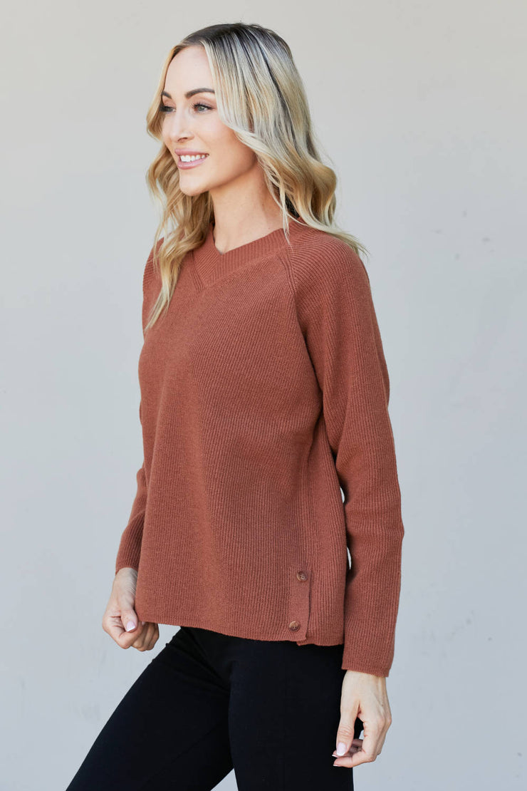 Heimish Full Size Raglan Sleeve V-Neck Sweater