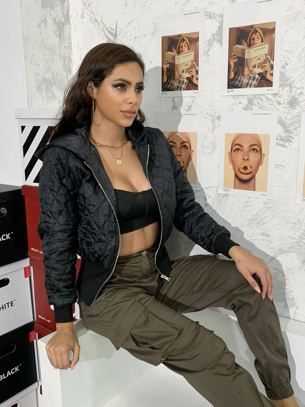 Quilted Zip Up Hooded Jacket