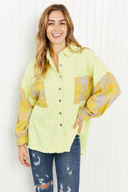POL Bright Autumn Full Size Contrast Plaid Twill Shacket