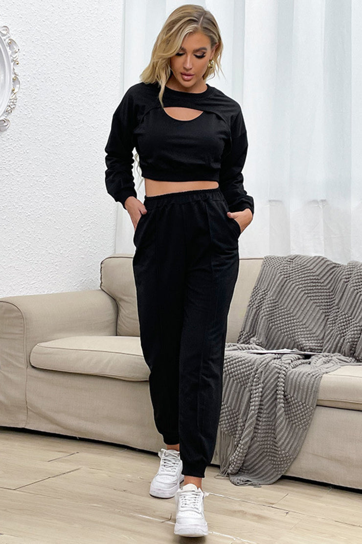 Cut Out Crop Top and Jogger Set