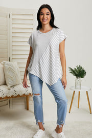 Sew In Love Spoonful of Sugar Full Size Striped Color Block Tee in Grey