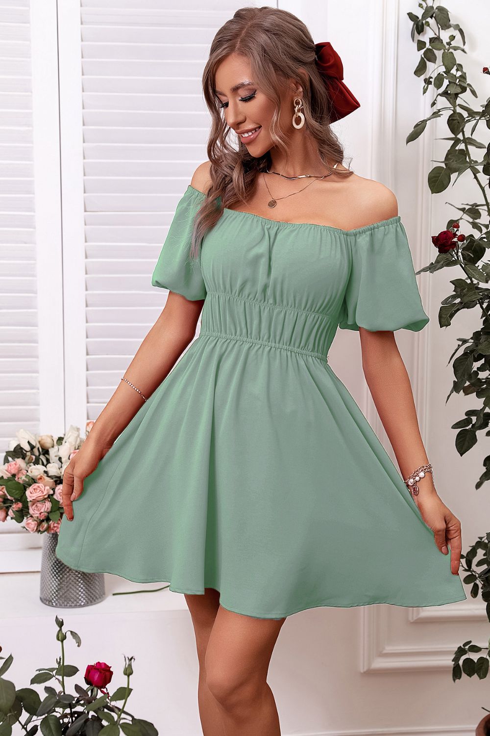 Off-Shoulder A-Line Mini Dress