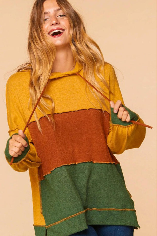Haptics Color Block Side Slit Exposed Seam Hoodie