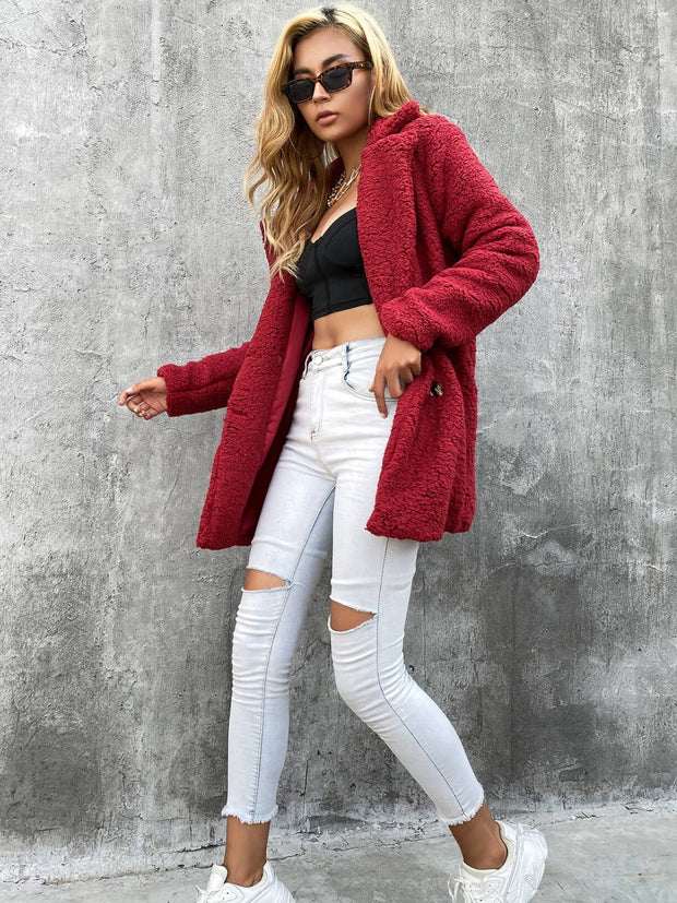 Buttoned Longline Sherpa Jacket