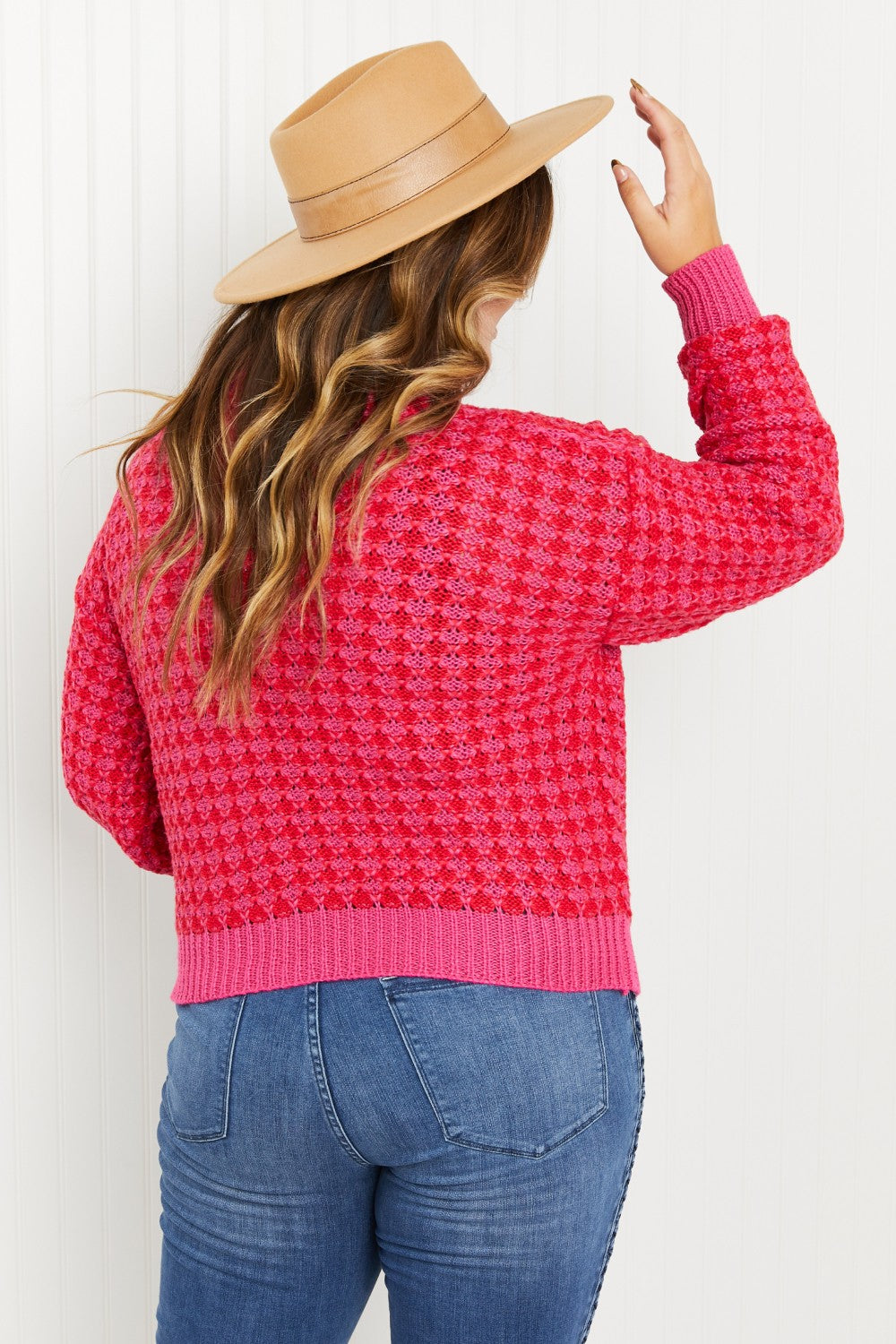 Andree by Unit London Life Full Size Tweed Cardigan in Hot Pink