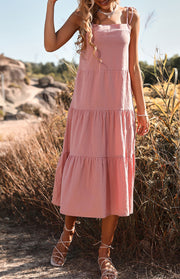 Women's Midi Dress Solid Color Backless Sling Sexy Dress