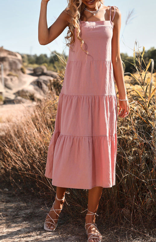 Women's Midi Dress Solid Color Backless Sling Sexy Dress