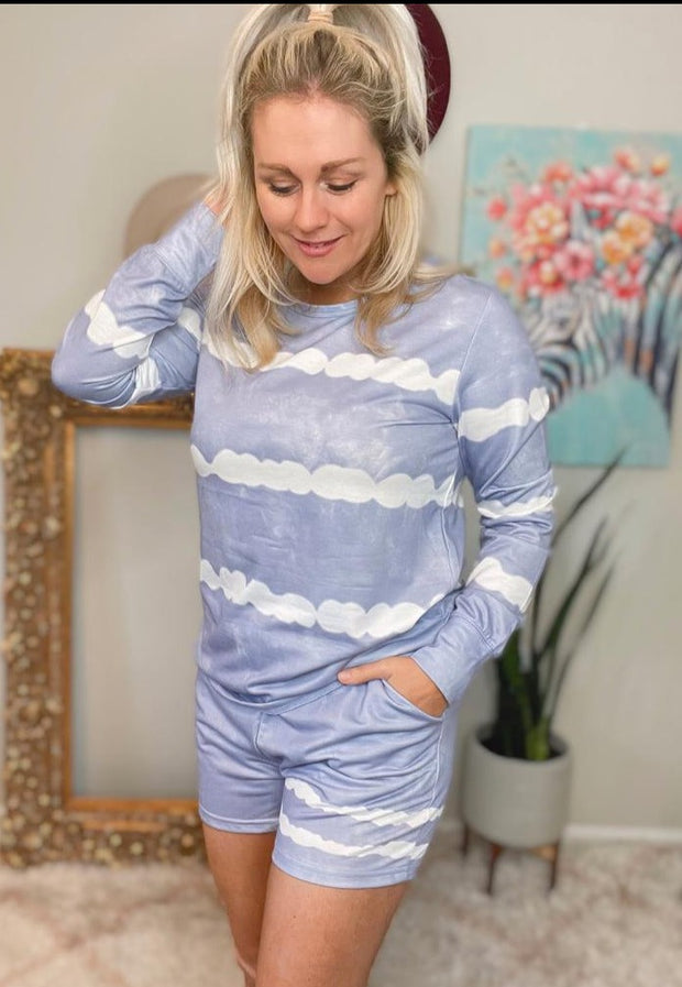 Tie-dyed Stripes Long Sleeve Shorts Lounge Set