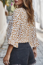 Polka Dot Tie Detail Lotus Sleeve Blouse