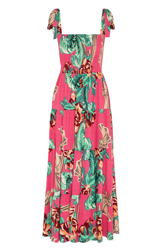 Women's Holiday Strap Strap Printed Long Dress