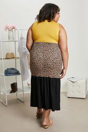 P & Rose Girl Next Door Full Size Run Leopard Color Block Dress in Mustard