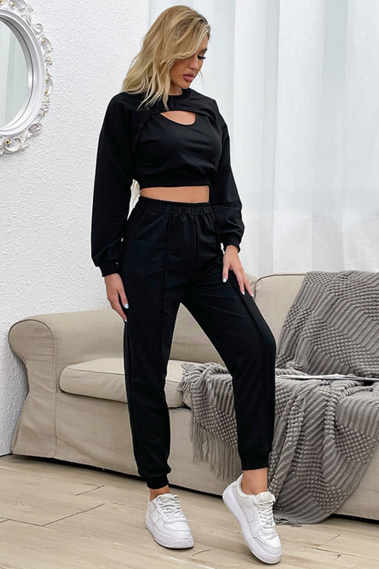 Cut Out Crop Top and Jogger Set