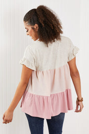 Hailey & Co Weekend Special Full Size Color Block Tiered Babydoll Top