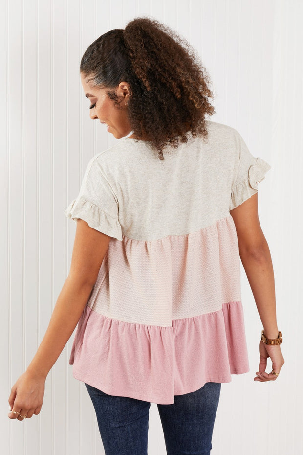 Hailey & Co Weekend Special Full Size Color Block Tiered Babydoll Top