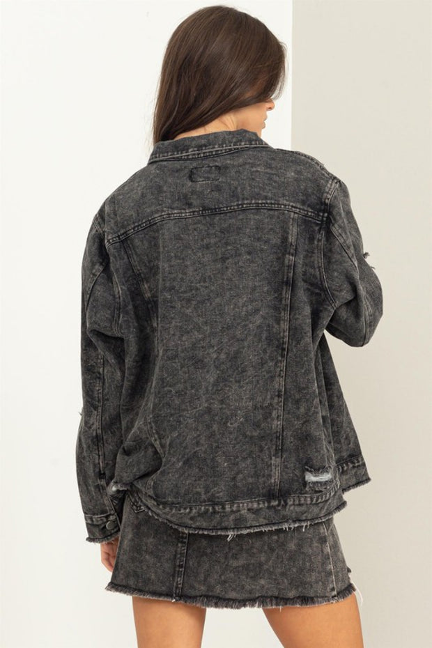 HYFVE Tess Distressed Denim Jacket in Black Denim