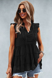 Swiss Dot Ruffle Sleeve Tiered Top