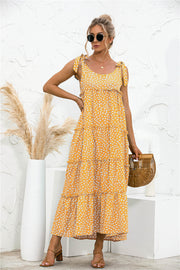 Polka Dot Adjustable Straps Tiered Dress
