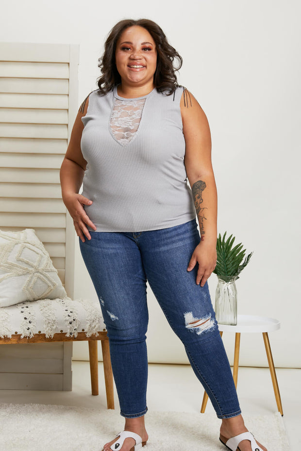 Vocal For Love of Lace Chain Detail Sleeveless Tee
