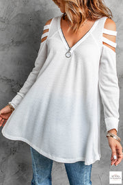 Cutout Waffle Knit Tunic Top