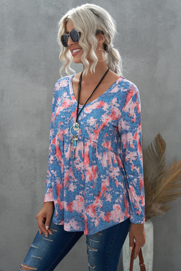 Leopard and Tie-Dye Print Ruffle Hem Top