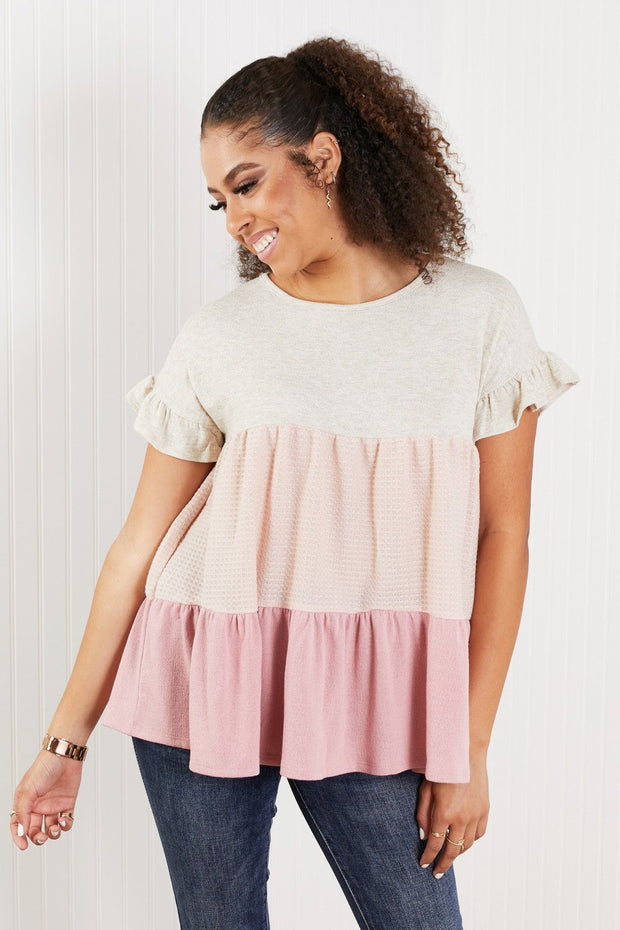 Hailey & Co Weekend Special Full Size Color Block Tiered Babydoll Top