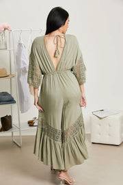 Sweet Lovely by Jen Isn't She Lovely Full Size Lace Detail Jumpsuit in Cactus