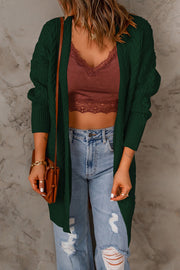 Cable-Knit Open Front Sweater Cardigan