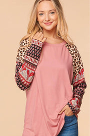 Haptics Full Size Mixed Print Round Neck Top