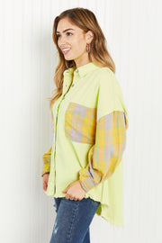 POL Bright Autumn Full Size Contrast Plaid Twill Shacket
